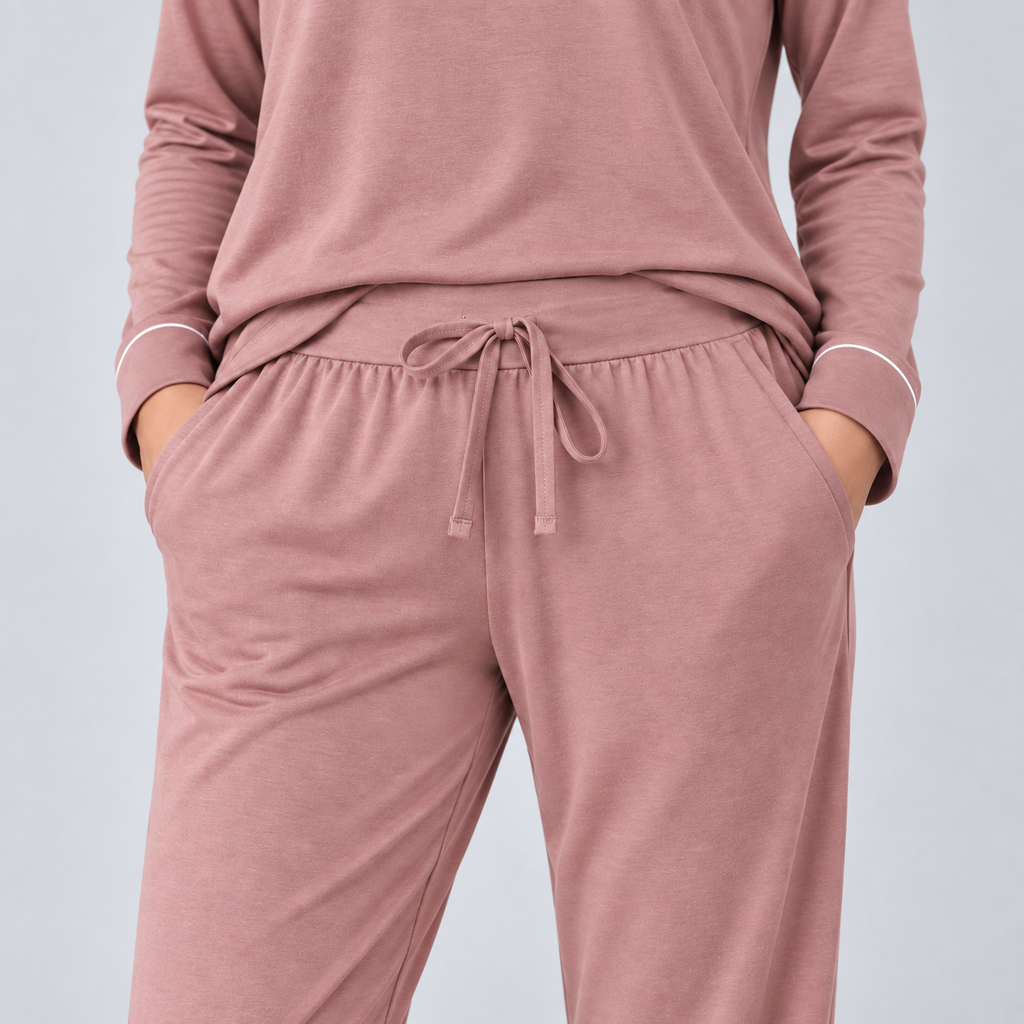 Ensemble de pyjama pour femme en maille de bambou extensible avec sweat-shirt et pantalon