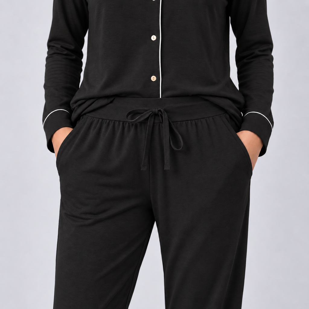 Ensemble pyjama femme en jersey de bambou extensible, chemise à manches longues et pantalon