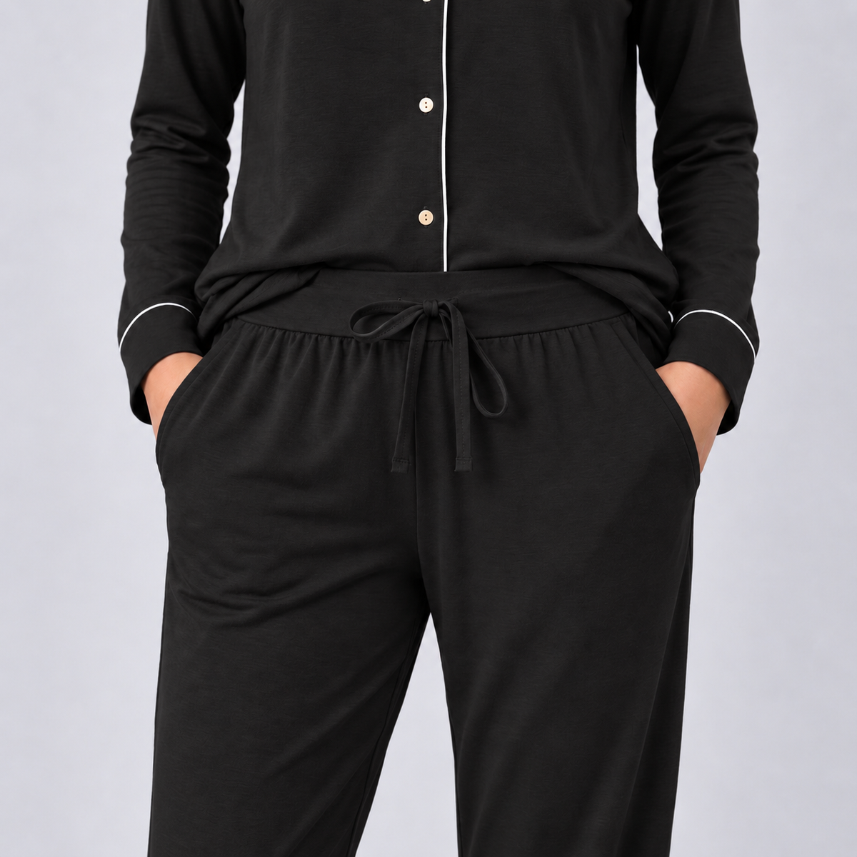 Ensemble pyjama femme en jersey de bambou extensible, chemise à manches longues et pantalon