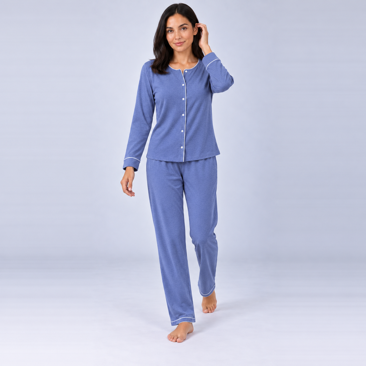 Ensemble pyjama femme en jersey de bambou extensible, chemise à manches longues et pantalon