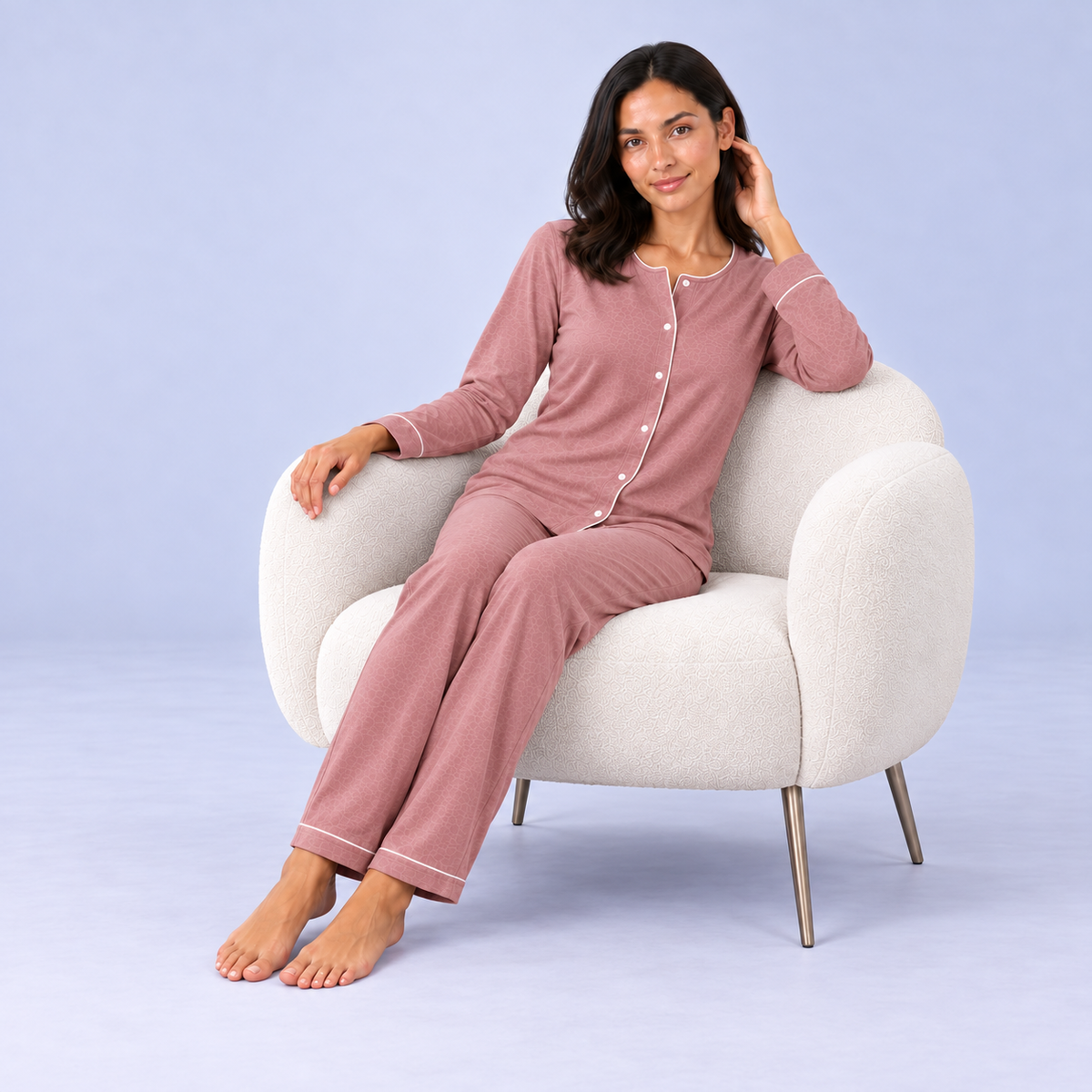 Ensemble pyjama femme en jersey de bambou extensible, chemise à manches longues et pantalon