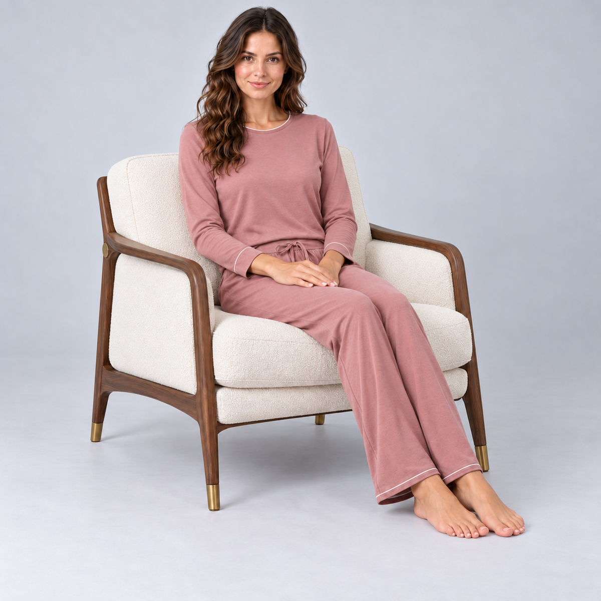 Ensemble de pyjama pour femme en maille de bambou extensible avec sweat-shirt et pantalon