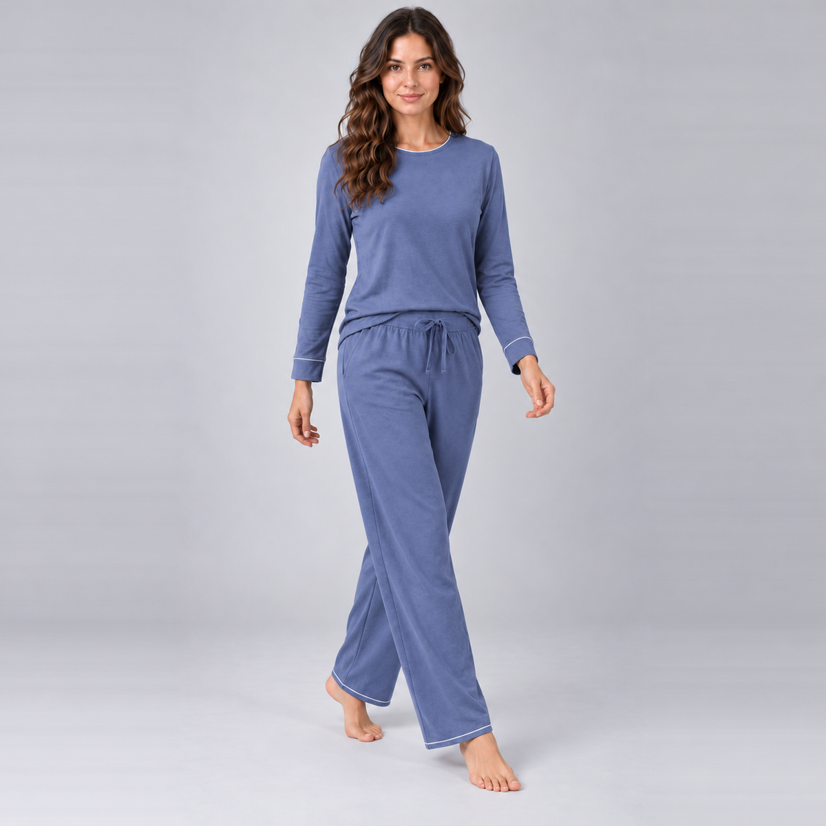 Ensemble de pyjama pour femme en maille de bambou extensible avec sweat-shirt et pantalon