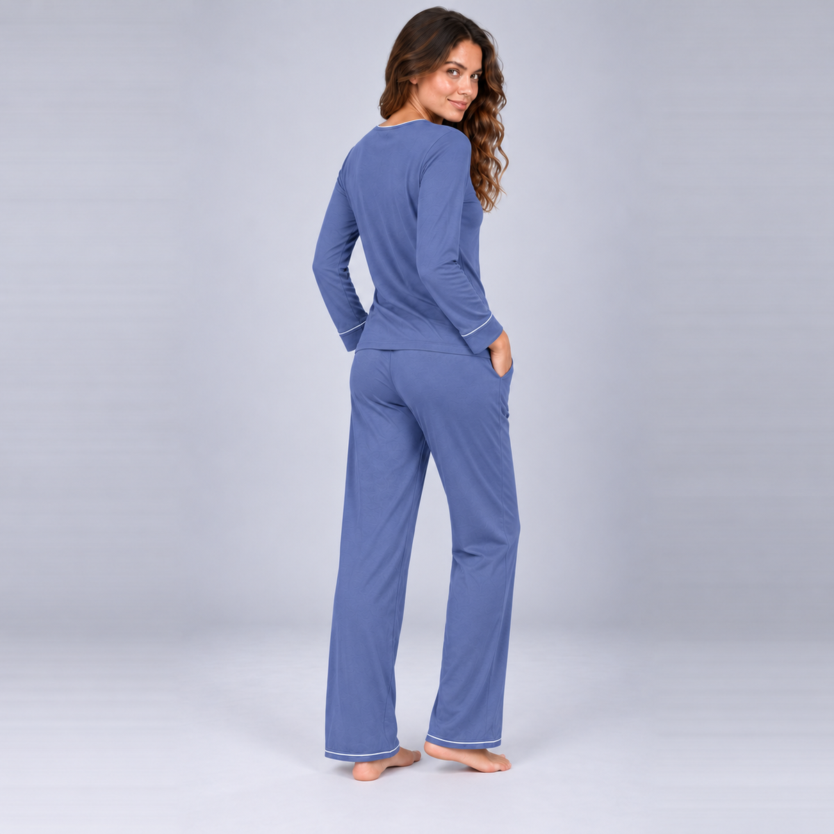 Ensemble de pyjama pour femme en maille de bambou extensible avec sweat-shirt et pantalon