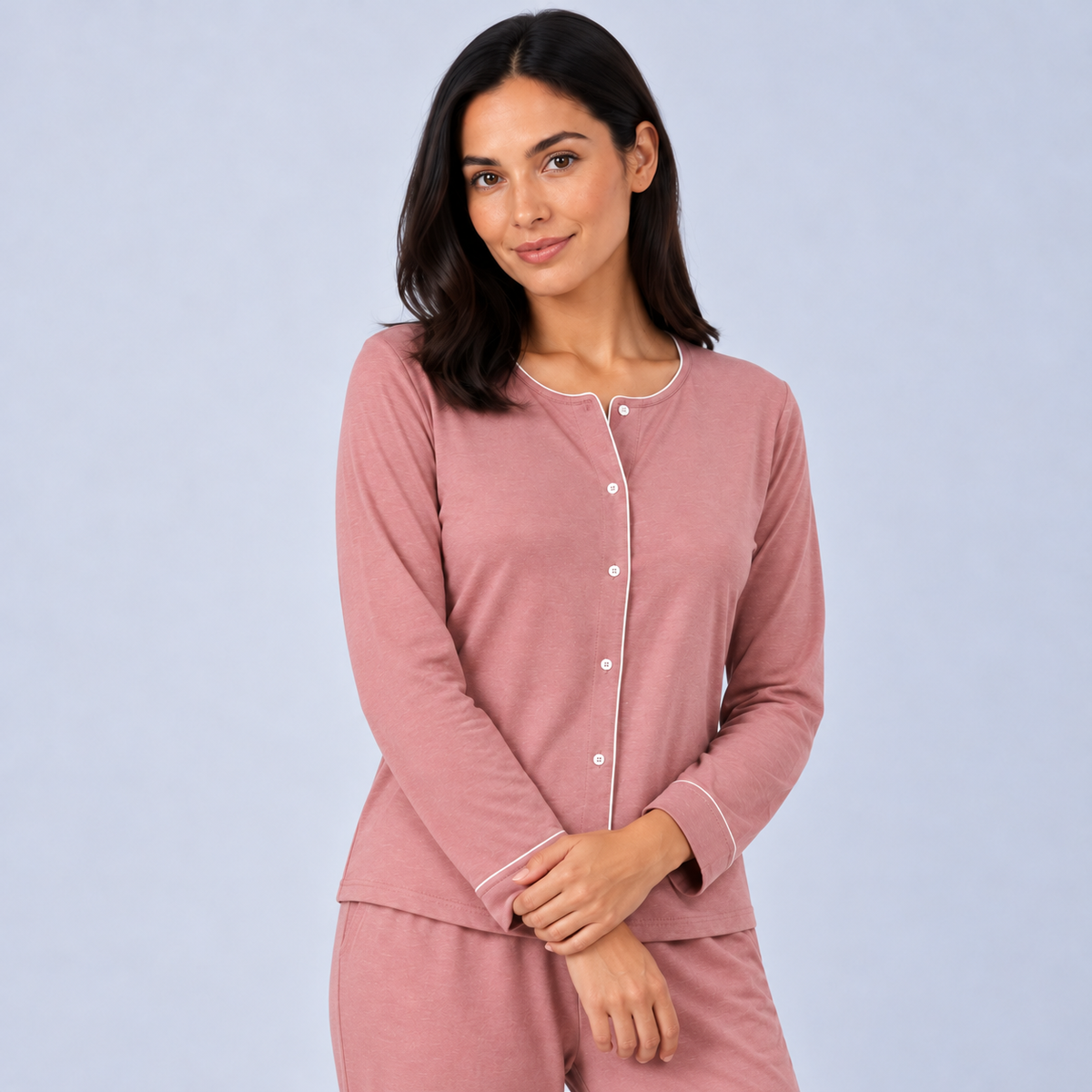 Ensemble pyjama femme en jersey de bambou extensible, chemise à manches longues et pantalon