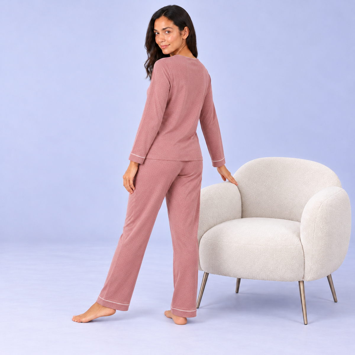 Ensemble pyjama femme en jersey de bambou extensible, chemise à manches longues et pantalon
