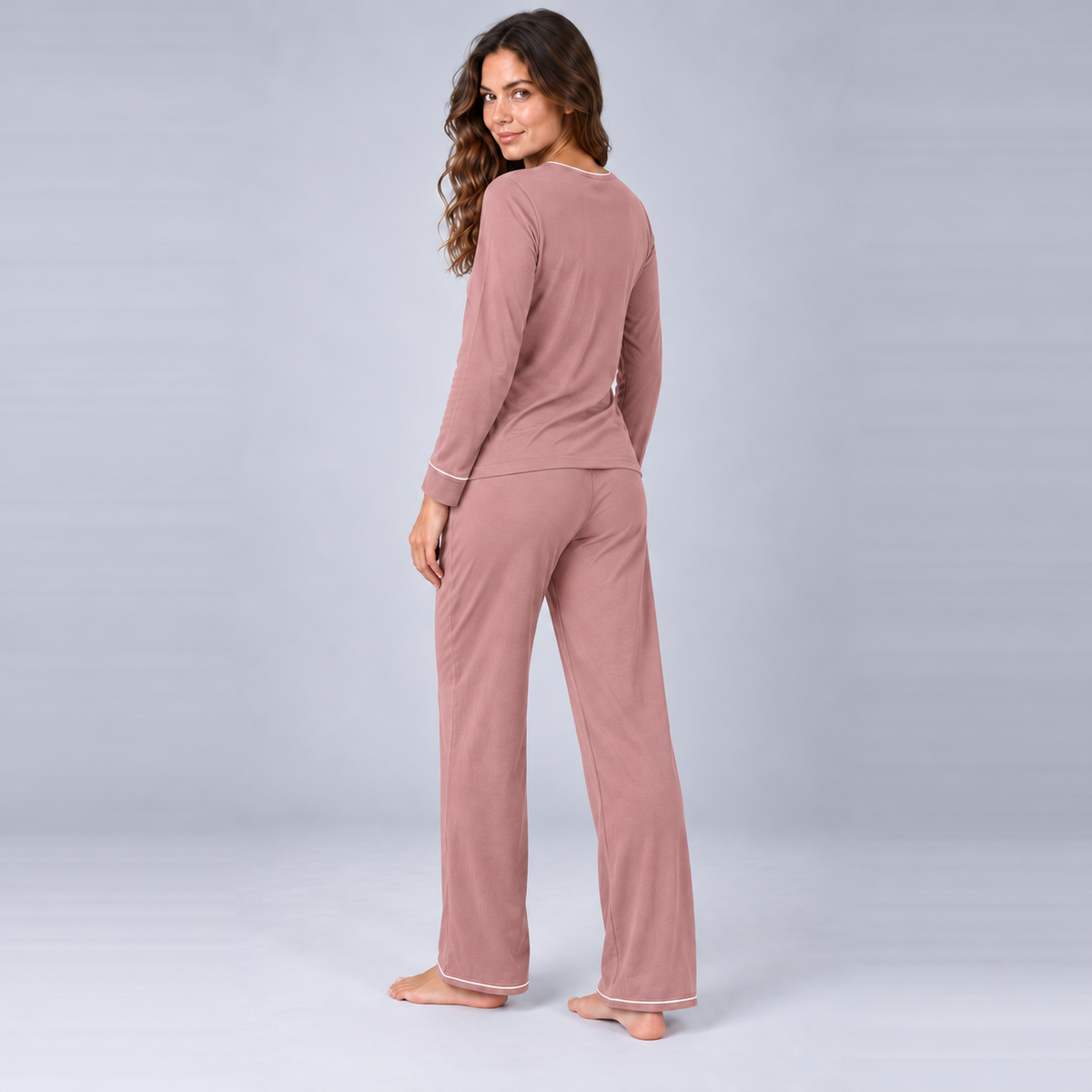 Ensemble de pyjama pour femme en maille de bambou extensible avec sweat-shirt et pantalon
