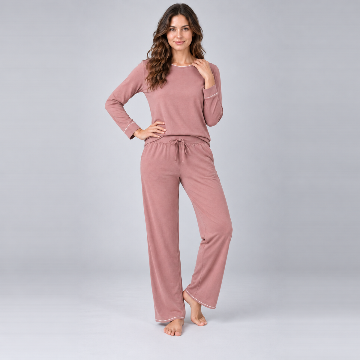 Ensemble de pyjama pour femme en maille de bambou extensible avec sweat-shirt et pantalon