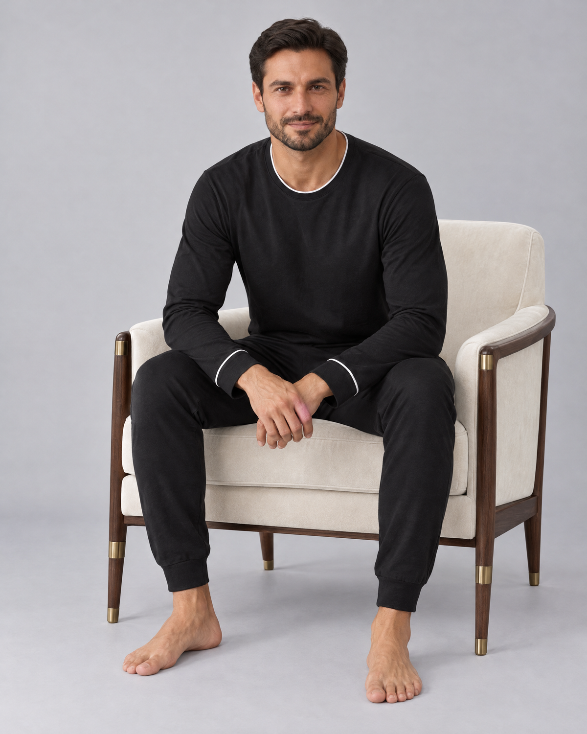 Ensemble de pyjama pour homme avec sweat-shirt et pantalon en maille extensible de bambou