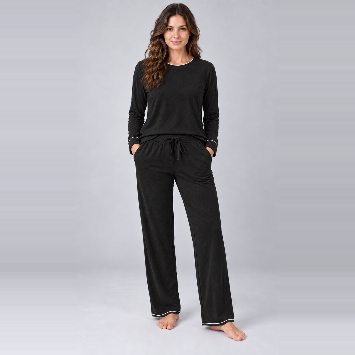 Ensemble de pyjama pour femme en maille de bambou extensible avec sweat-shirt et pantalon