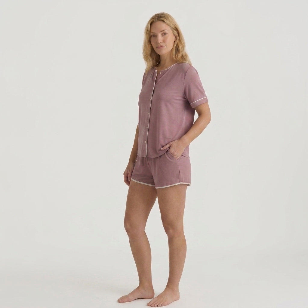 Ensemble pyjama femme en bambou maille stretch (haut et short)