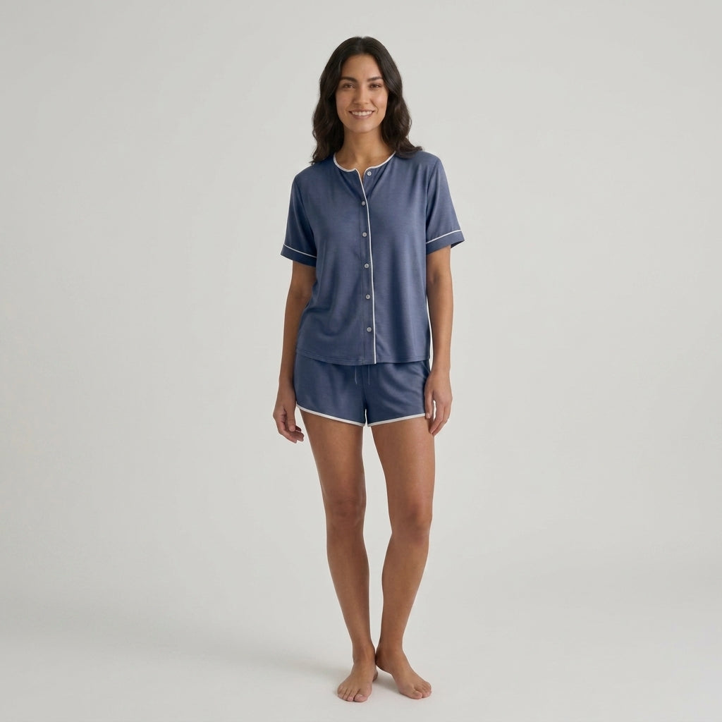 Ensemble pyjama femme en bambou maille stretch (haut et short)