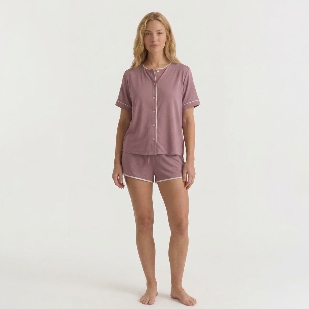 Ensemble pyjama femme en bambou maille stretch (haut et short)