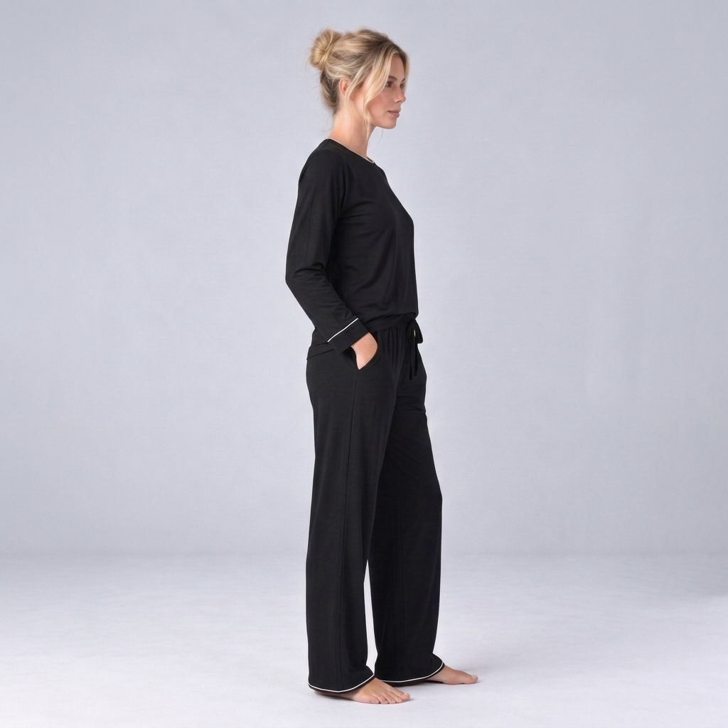 Ensemble de pyjama pour femme en maille de bambou extensible avec sweat-shirt et pantalon