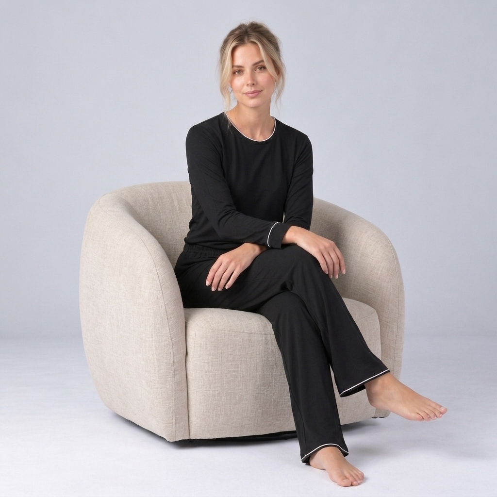 Ensemble de pyjama pour femme en maille de bambou extensible avec sweat-shirt et pantalon