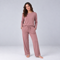 Ensemble de pyjama pour femme en maille de bambou extensible avec sweat-shirt et pantalon