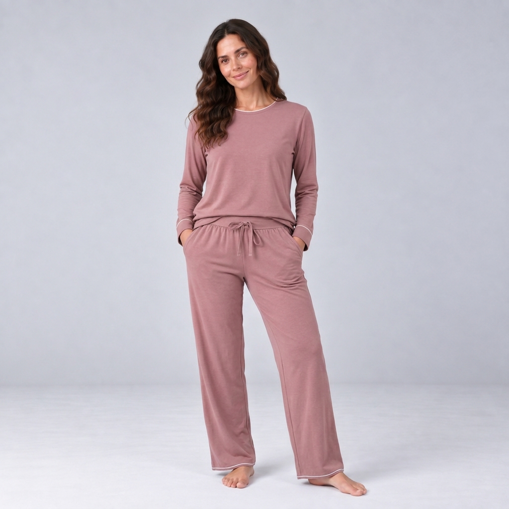 Ensemble de pyjama pour femme en maille de bambou extensible avec sweat-shirt et pantalon